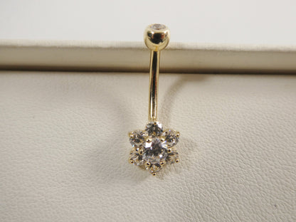14k Real Solid Yellow Gold Flower Belly Button Ring Piercing