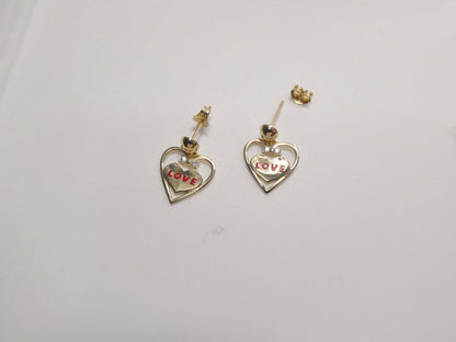 Real 10k Solid Yellow Gold Heart Love Push Post Earrings