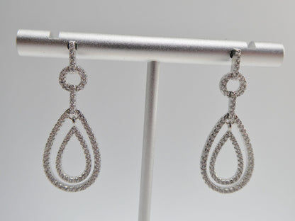 Real 925 Sterling Silver Micro Pave Setting 14k White Gold Color Finish Drop Earrings