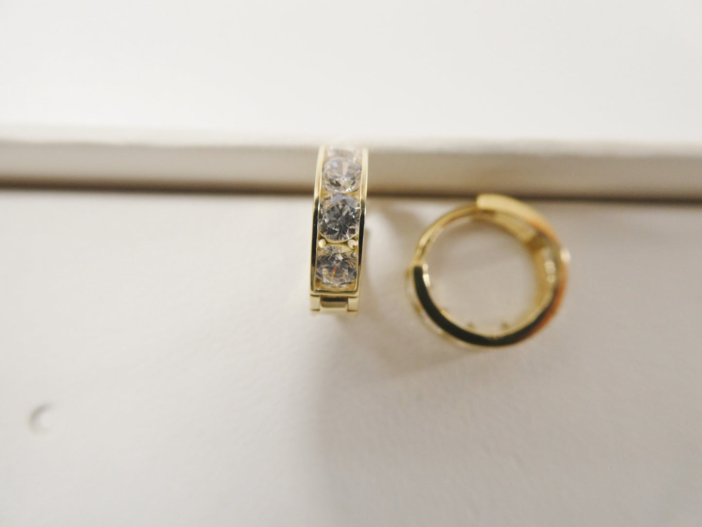 real 10k solid yellow gold color combination hoop huggie earrings