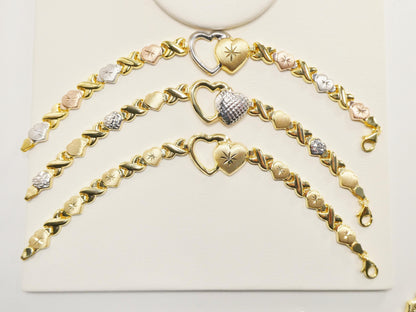 Real 925 Sterling Silver XO Heart Stampato Set Necklace and Bracelet