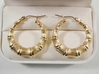 10k Real Solid Yellow Gold Bamboo Earrings