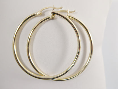 Real 10k Solid Yellow Gold Plain High Polish 40mm Hoop Earrings