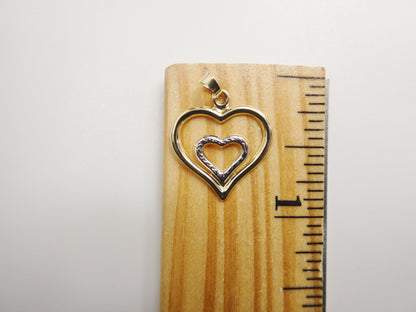 14k Real Solid Yellow Gold Two Tone Double Heart Pendent and Robe Necklace