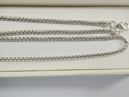 Real 925 Sterling Silver Round Box Chain 14k White Gold Tone Finish