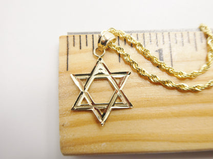 14k Real Solid Yellow Gold Star David Pendent and Robe Necklace