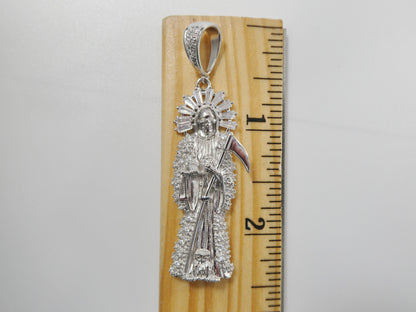 Real 925 Sterling Silver 22 Inch Dlat Chain and Large Santa Muerte Pendent Charm