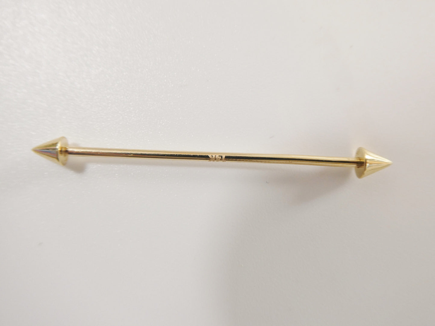14k real solid yellow gold spike straight barbell belly button ring piercing