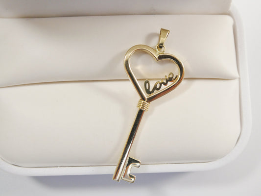 women's 14k real solid yellow gold love key charm