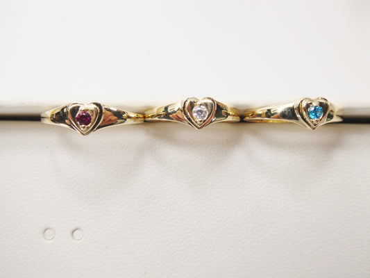 10k solid yellow gold baby children heart shaped color stone ring