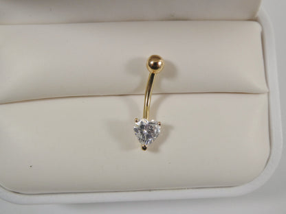 14k Real Solid Yellow Gold Heart Color Belly Ring