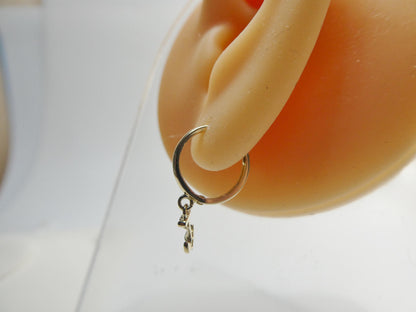 Real 10k Solid Yellow Gold Designer Anchor Drop Hoop Huggie Earrings