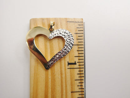 14k Real Solid Yellow Gold Two Tone Heart Pendent and Robe Necklace