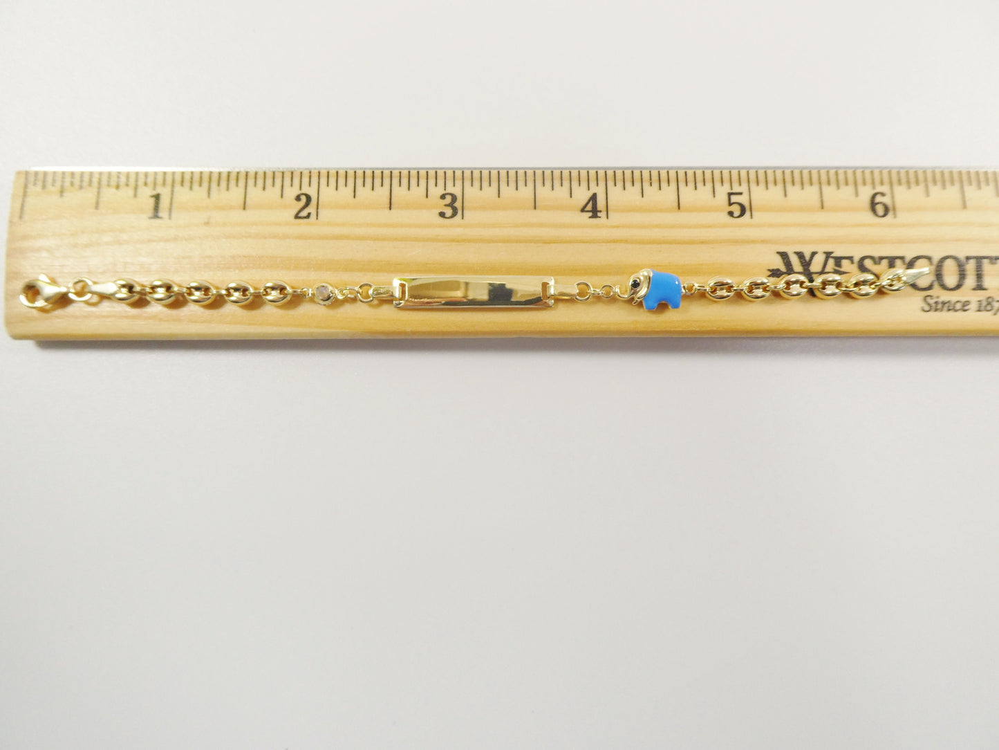 14k Yellow Gold Baby ID Bracelet: Enamel Elephant Mariner Chain, 6 Inch