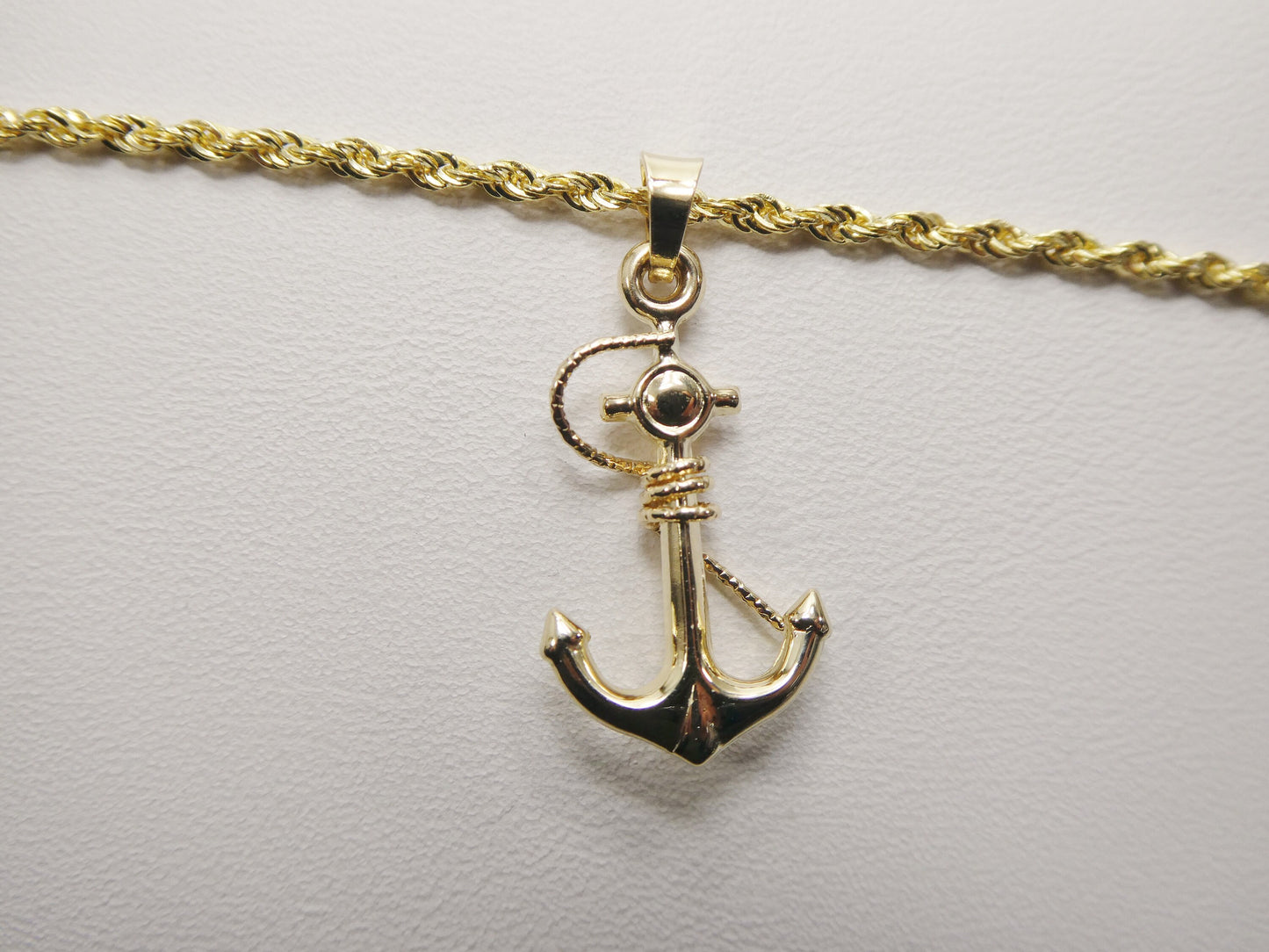 14k real solid yellow gold anchor pendent and robe necklace
