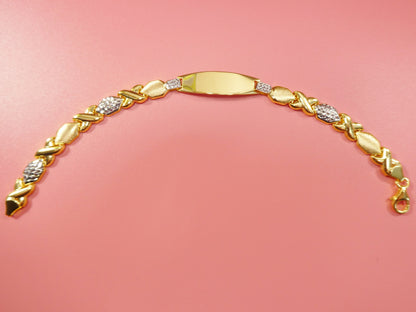 Real 925 Sterling Silver Stampato XOXO ID Bracelet 14k Yellow Gold Finish