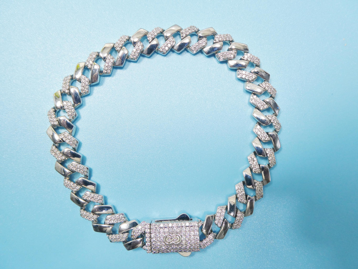 Monaco Cuban necklace brass rhodium plated 14k white gold filled 9mm