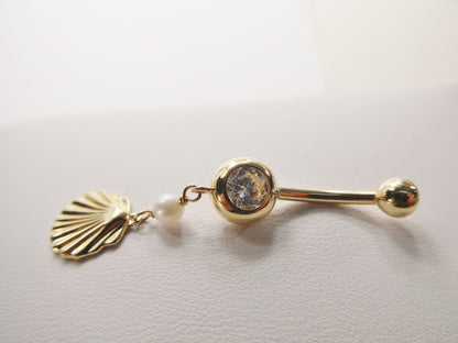 14k Real Solid Yellow Gold Mother of Pearl Turtle Belly Button Ring Piercing