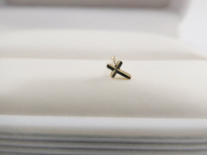 14k Real Solid Yellow Gold Diamond Cut Cross Nose Ring