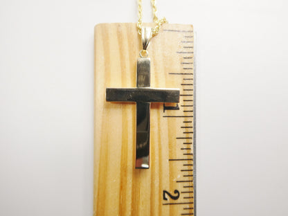 14k Real Solid Yellow Gold Super High Polish Cross Pendent and Robe Necklace