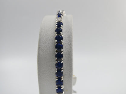 Real 925 Sterling Silver Sapphire Spinel Tennis Bracelet Box Lock Clasp