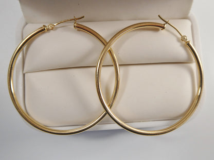 10k Real Solid Yellow Gold 2mm Tube Super Polish Hoop Earrings