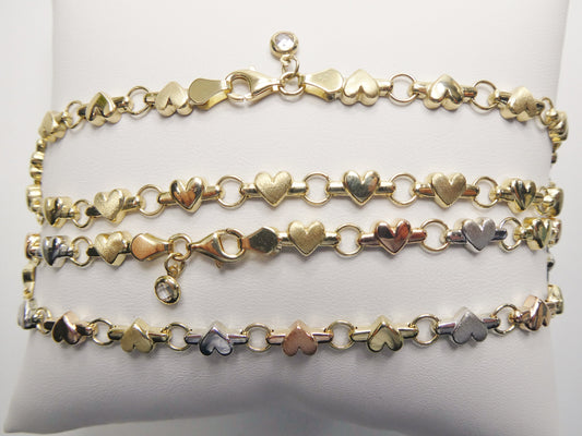 real 14k solid yellow gold 10 inch anklet heart bracelet