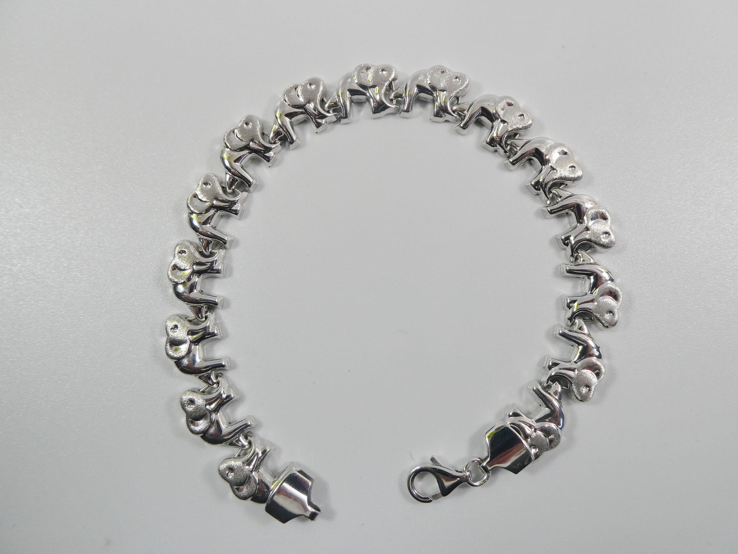 Sterling Silver Elephant Bracelet: 14k White Gold Finish