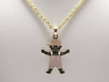 14k Real Solid Yellow Gold Boy Girl Pendent and Robe Necklace