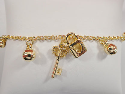 7 Inch 18k Gold Filled Adjustable With Extension Charm Ladies Bracelet