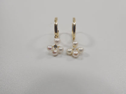 10k Real Yellow Gold Pearl Dangle Plain Huggie Earrings
