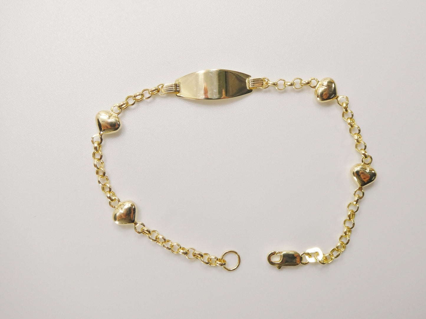 real 10k solid yellow gold 5.5/ 6.5 inch children/women double heart id bracelet