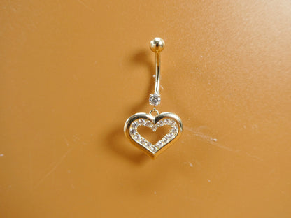 14k Real Solid Yellow Gold Heart Dangling Belly Ring