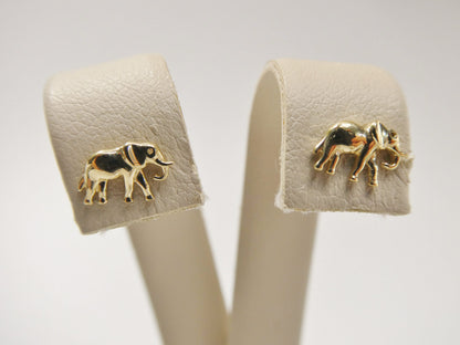 Real 10k Solid Yellow Gold Tiny Elephant Stud Earrings Dainty