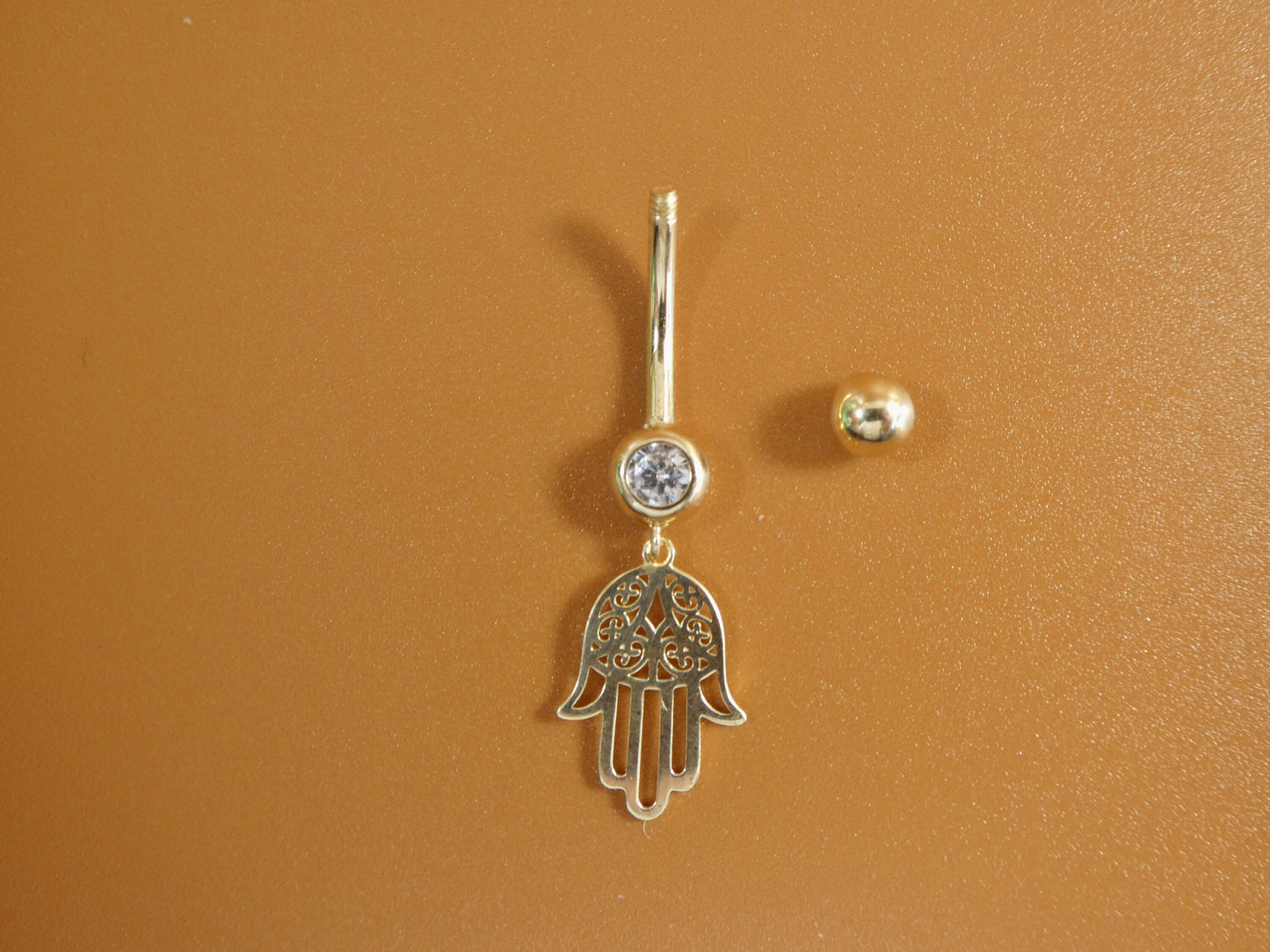 14k real solid yellow gold dangling hamsa hand belly button ring piercing