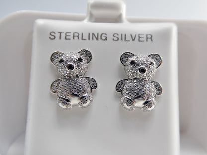 Real 925 Sterling Silver Small Teddy Bear Push Post Earring