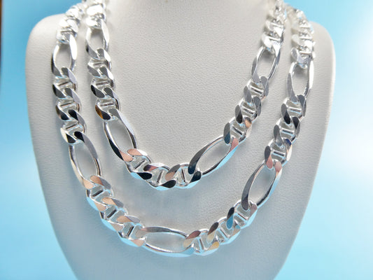 new style real 925 sterling silver 7.5MM Italian figaro / mariner solid chain lobster lock clasp