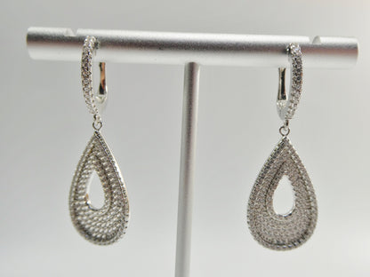 Real 925 Sterling Silver Micro Pave Setting 14k White Gold Color Finish Drop Earrings