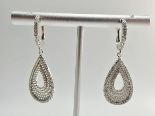 real 925 sterling silver micro pave setting 14k white gold color finish drop earrings