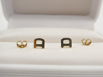 10k Real Solid Yellow Gold Plain Initial Letter Stud Pair Earrings