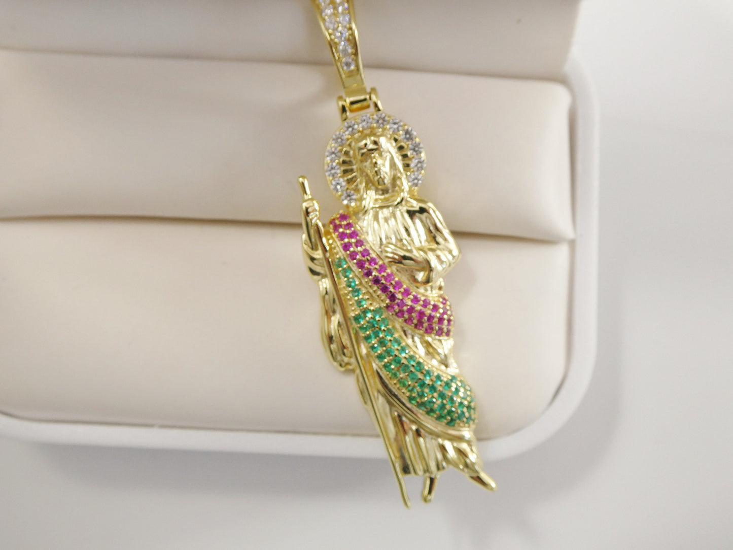 real solid 925 sterling silver large color stone saint Jude pendent