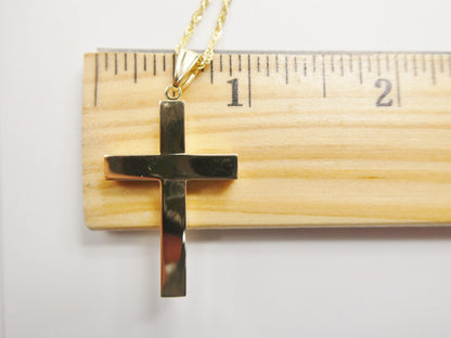 14k Real Solid Yellow Gold Super High Polish Cross Pendent and Robe Necklace