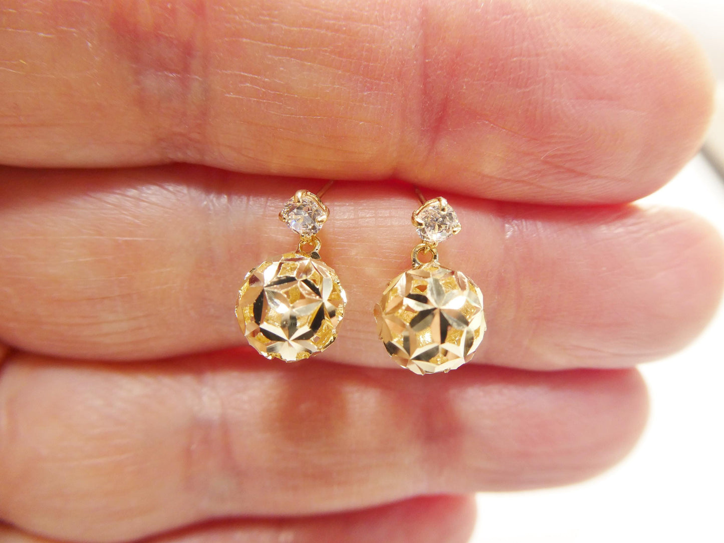 real 10k solid yellow gold ball drop push post earrings