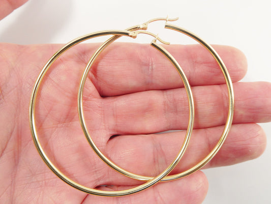 real 10k solid yellow gold plain high polish 60mm hoop earrings