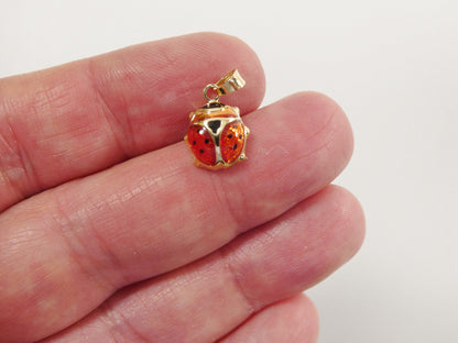 14k Real Solid Yellow Gold Small Enamel Lady Bug Charm Pendent