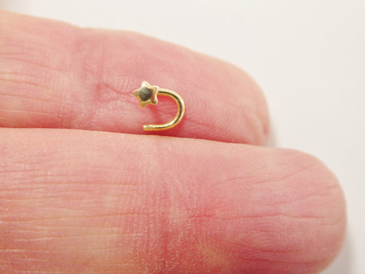 14k real solid yellow gold twist shape star nose ring