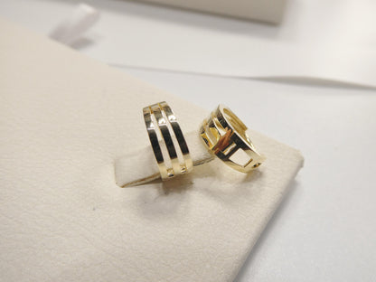 Real 10k Solid Yellow Gold Designer High Polish Hoop Huggie Earrings