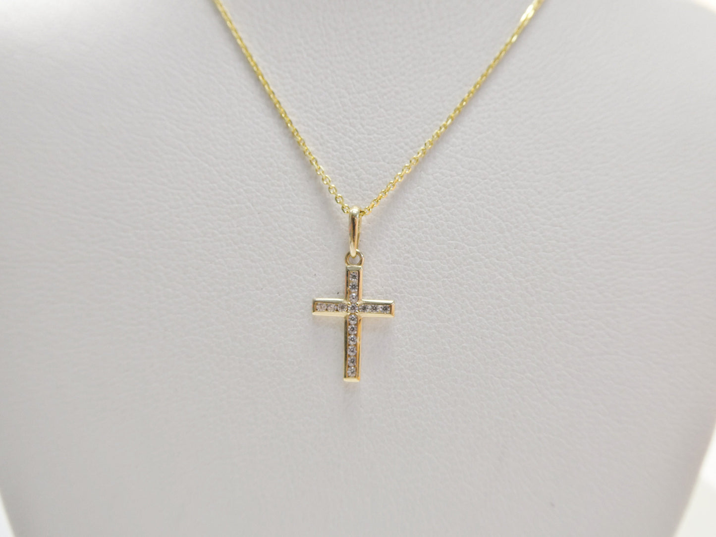 14k real solid yellow gold cross pendent and cable necklace