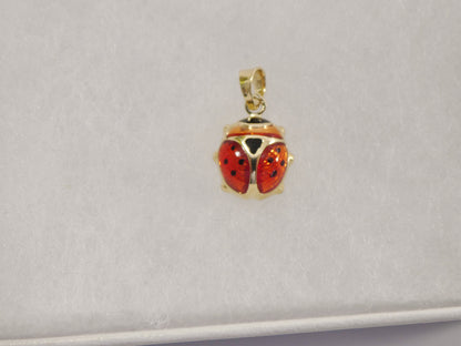 14k Real Solid Yellow Gold Small Enamel Lady Bug Charm Pendent