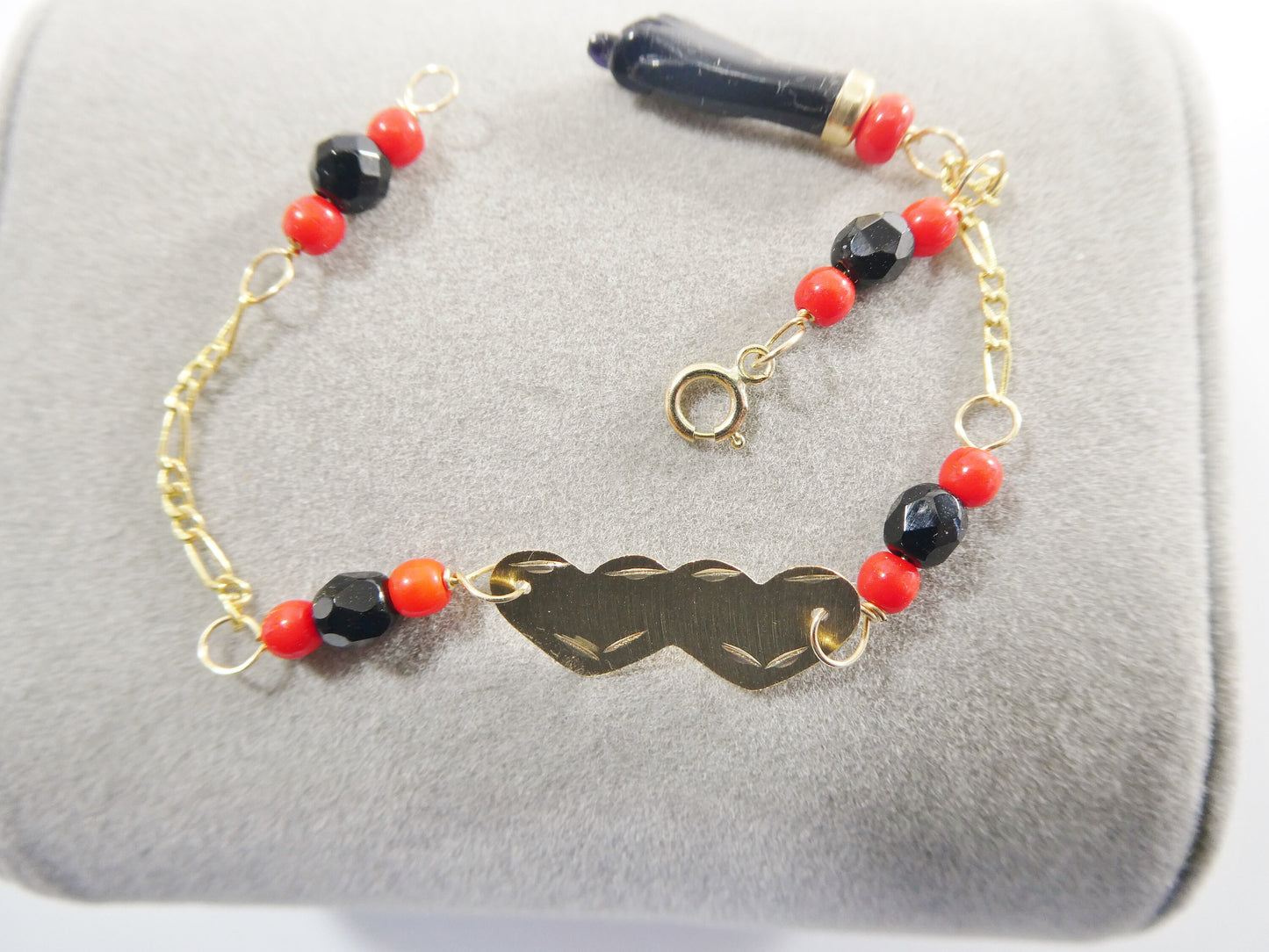 real 10k solid yellow gold 5 inch azabache heart  girl baby bracelet